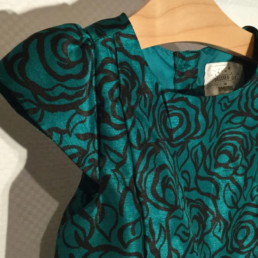 Green black drop waste bow detailed dress NWT